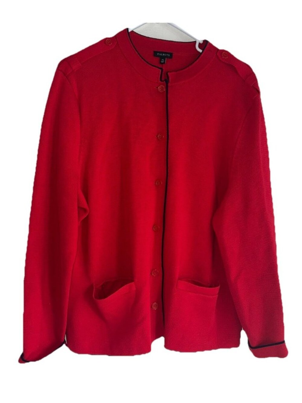 Talbots Womens Military Inspired Sweater Jacket Sz XL Red Preppy Old Money